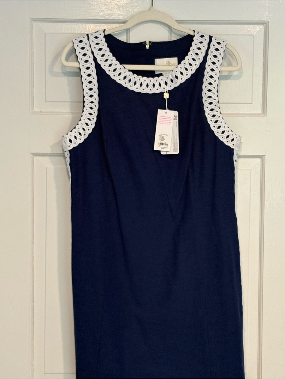 Lilly Pulitzer Sleeveless Navy Dress Top with White Crochet Trim NEW with tags